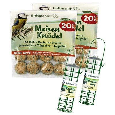 Erdtmann's 40 koulí pro sýkorky bez síťky + 2 závěsná krmítka na koule Erdtmann's 40 koulí pro sýkorky bez síťky + 2 závěsná krmítka na koule