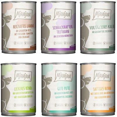 MjAMjAM Mixpaket II s kuřetem a kachnou, hovězím, krůtou, telecím, krocanem, jehněčím 6 × 400 g MjAMjAM Mixpaket II s kuřetem a kachnou, hovězím, krůtou, telecím, krocanem, jehněčím 6 × 400 g