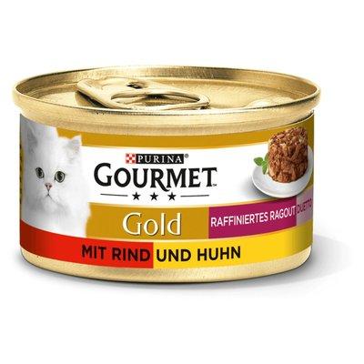 Krmivo pro kočky značky GOURMET Gold, Rafinované ragú Duetto s hovězím a kuřecím masem Krmivo pro kočky značky GOURMET Gold, Rafinované ragú Duetto s hovězím a kuřecím masem