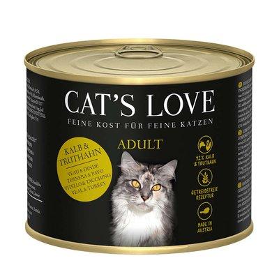 Cat's Love konzervy telecí a krůtí maso se šantou kočičí a lněným olejem Cat's Love konzervy telecí a krůtí maso se šantou kočičí a lněným olejem