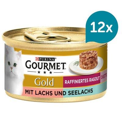 Krmivo pro kočky značky GOURMET Gold Rafinované ragú Duetto s lososem a treskou tmavou Krmivo pro kočky značky GOURMET Gold Rafinované ragú Duetto s lososem a treskou tmavou
