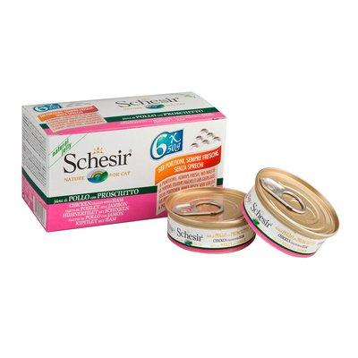 Schesir Cat kuřecím filetem se šunkou multipack, 6 x 50 g Schesir Cat kuřecím filetem se šunkou multipack, 6 x 50 g