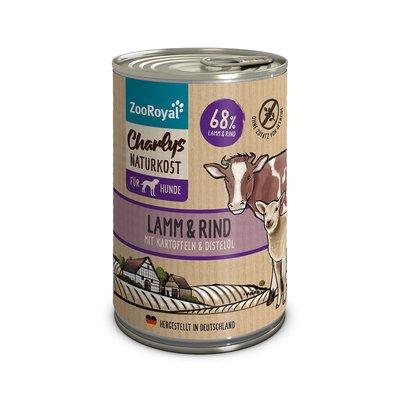 ZooRoyal Charlys Naturkost jehněčí a hovězí maso s bramborami a světlicovým olejem ZooRoyal Charlys Naturkost jehněčí a hovězí maso s bramborami a světlicovým olejem