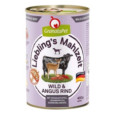 GranataPet Liebling's Mahlzeit zvěřina a hovězí Angus, batáty, brusinky, slunečnicový olej GranataPet Liebling's Mahlzeit zvěřina a hovězí Angus, batáty, brusinky, slunečnicový olej