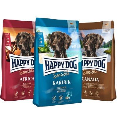 Happy Dog kombinované balení, bez obilovin 3 × 4 kg Happy Dog kombinované balení, bez obilovin 3 × 4 kg