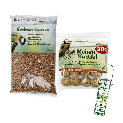 Erdtmann's 20 koulí pro sýkorky bez síťky + 1 závěsné krmítko na koule + 5 kg arašídových jader Erdtmann's 20 koulí pro sýkorky bez síťky + 1 závěsné krmítko na koule + 5 kg arašídových jader
