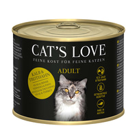 Cat's Love konzervy telecí a krůtí maso se šantou kočičí a lněným olejem