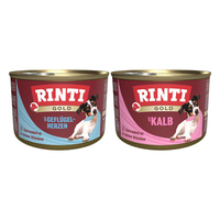 Rinti Gold Mix, Směs z drůbežích srdcí a telecích kousků, 24 × 185 g