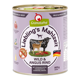 GranataPet Liebling's Mahlzeit zvěřina a hovězí z plemene Angus, batáty, brusinky, slunečnicový olej 