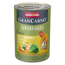 animonda GranCarno superfoods Junior kuřecí maso s brokolicí, mrkví a lososovým olejem