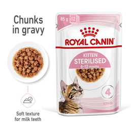 ROYAL CANIN KITTEN STERILISED v omáčce, krmivo v konzervě pro kastrovaná koťata od 6 měsíců věku.