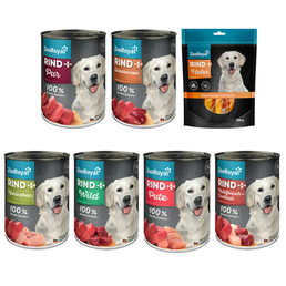 ZooRoyal Rind+ zkušební balíček mokrého krmiva 6x400 g + pamlsek 200 g