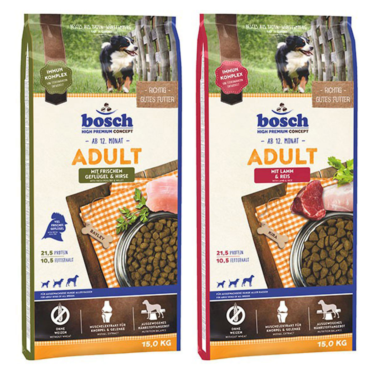 Bosch variace chutí jehněčí maso a rýže + drůbež a jáhly, 2 x 15 kg
