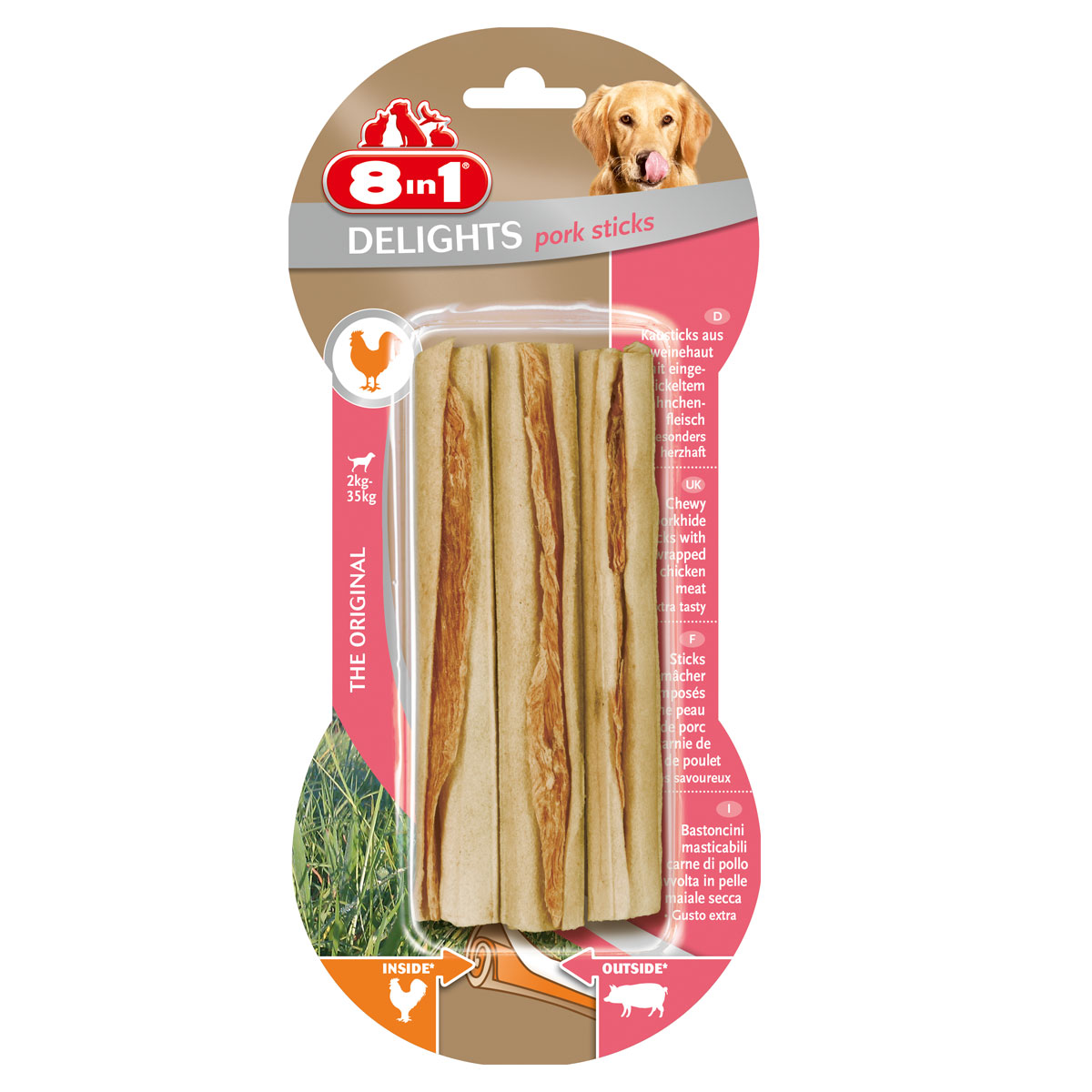 8in1 Delights Pork žvýkací tyčinky, 3 ks