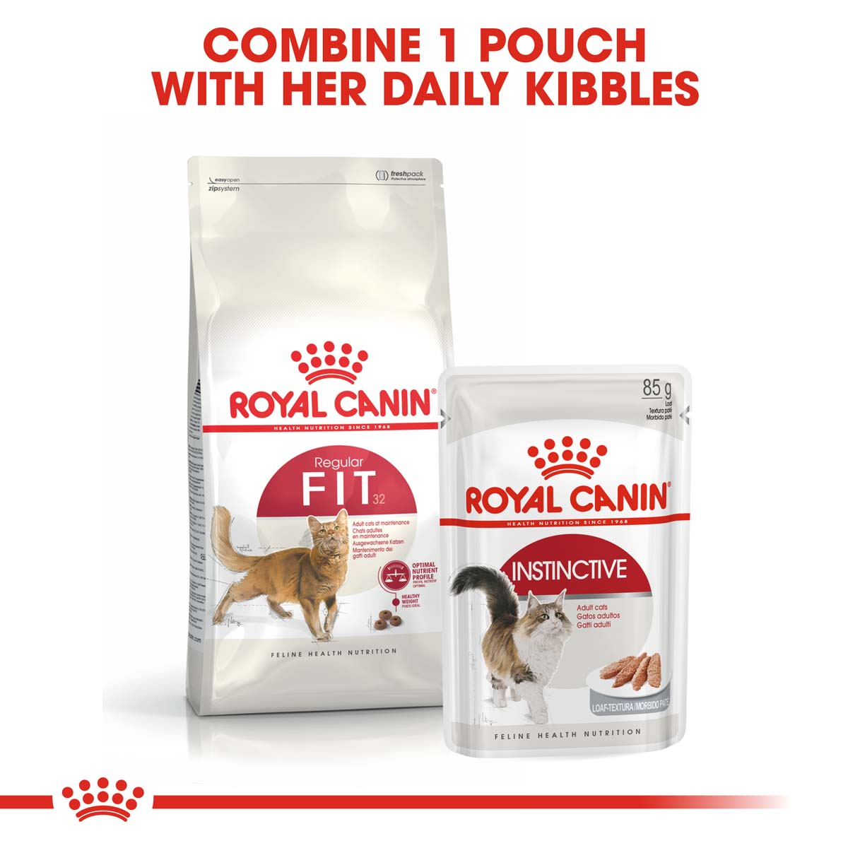 ROYAL CANIN FIT granule 10 kg + INSTINCTIVE kapsička 48× 85 g