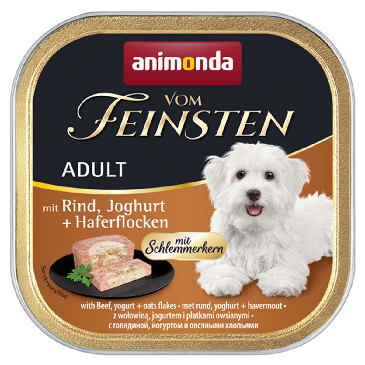 Animonda Vom Feinsten s náplní pro labužníky s hovězím masem, jogurtem a ovesnými vločkami