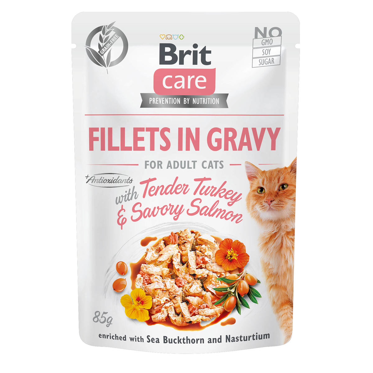 Brit Care Cat filety v omáčce s krocanem a lososem