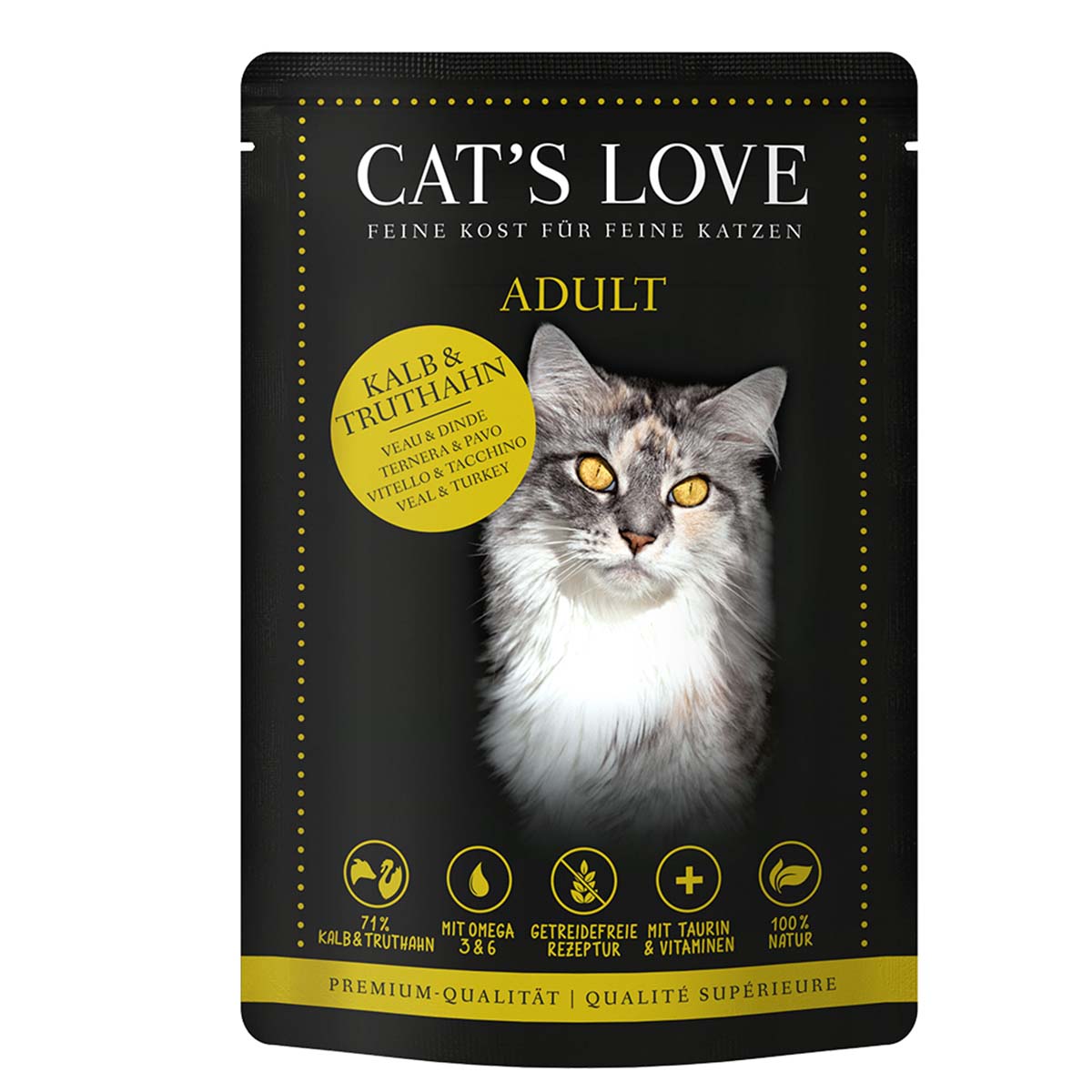 Cat's Love s telecím a krůtím masem, šantou kočičí a lněným olejem