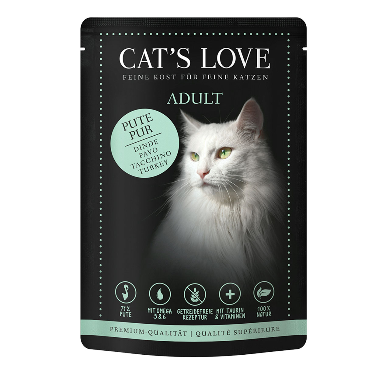 Cat's Love s čistým krůtím masem, lososovým olejem a rozrazilem rozekvítkem
