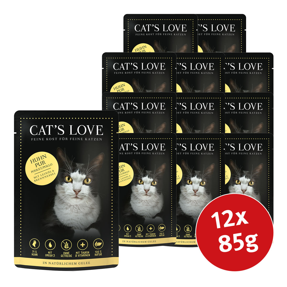 Cat's Love s čistým kuřecím masem, lněným olejem a kopřivami