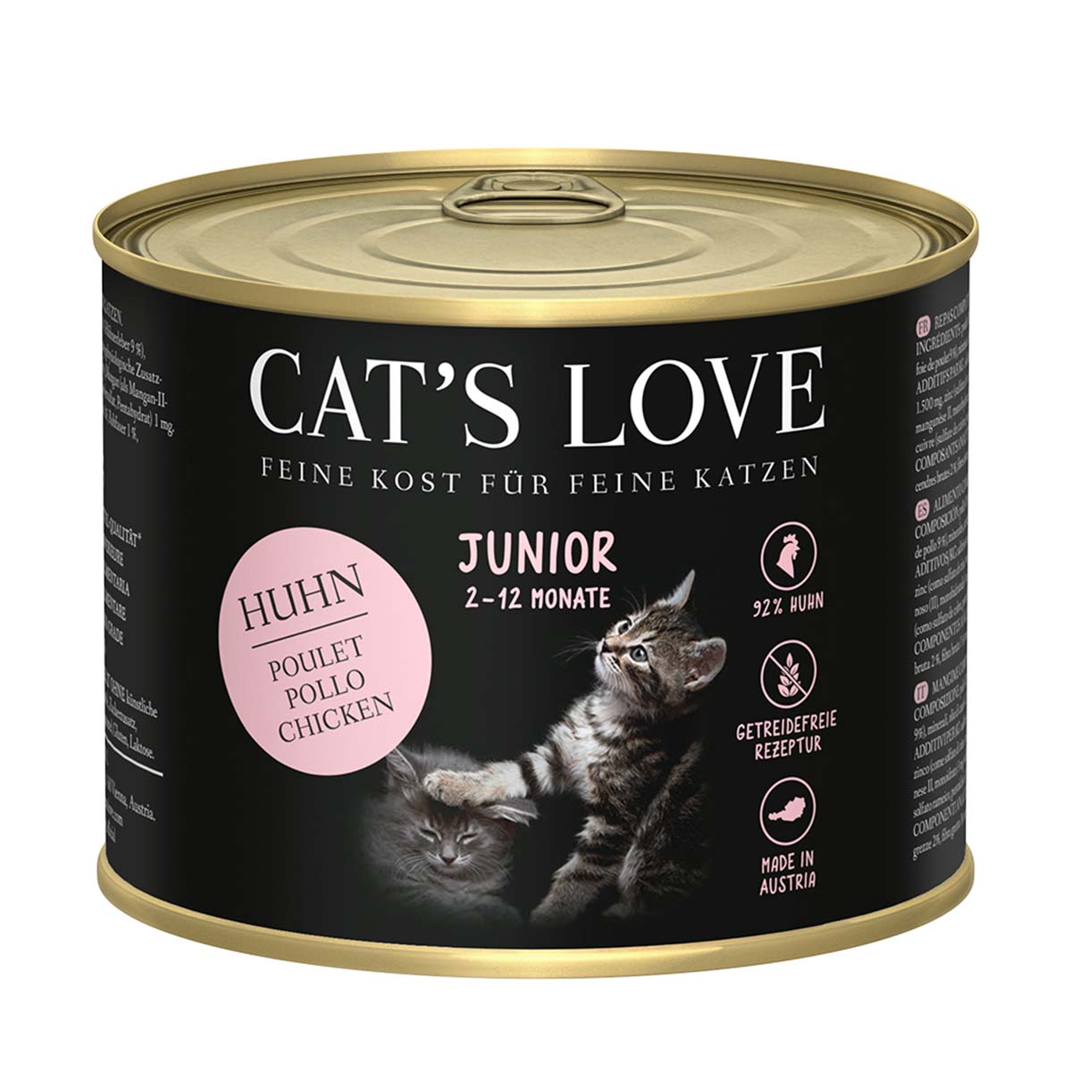 Cat's Love Junior konzerva, čisté kuřecí maso s mořskými řasami a světlicovým olejem
