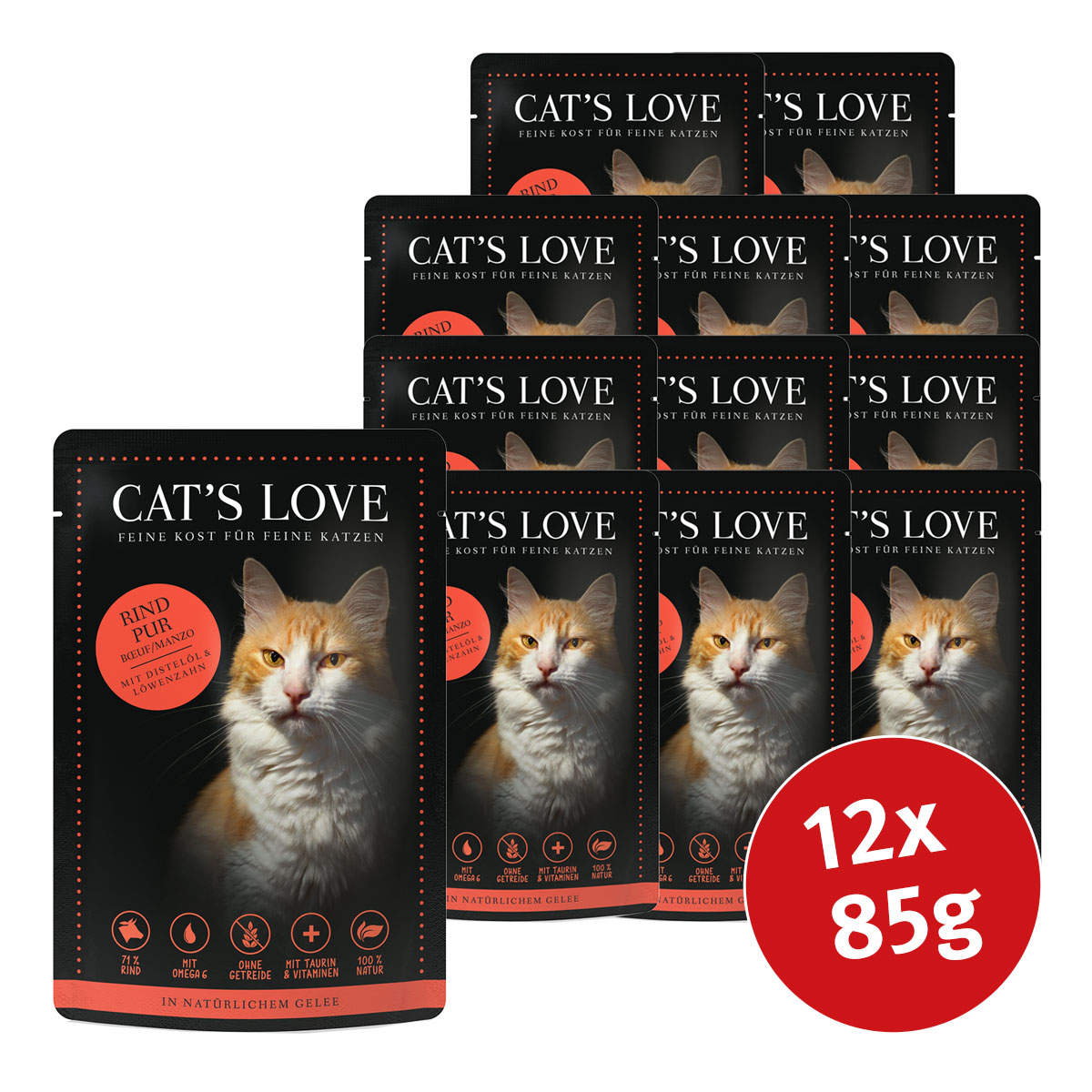 Cat's Love s čistým hovězím masem se saflorovým olejem a pampeliškou