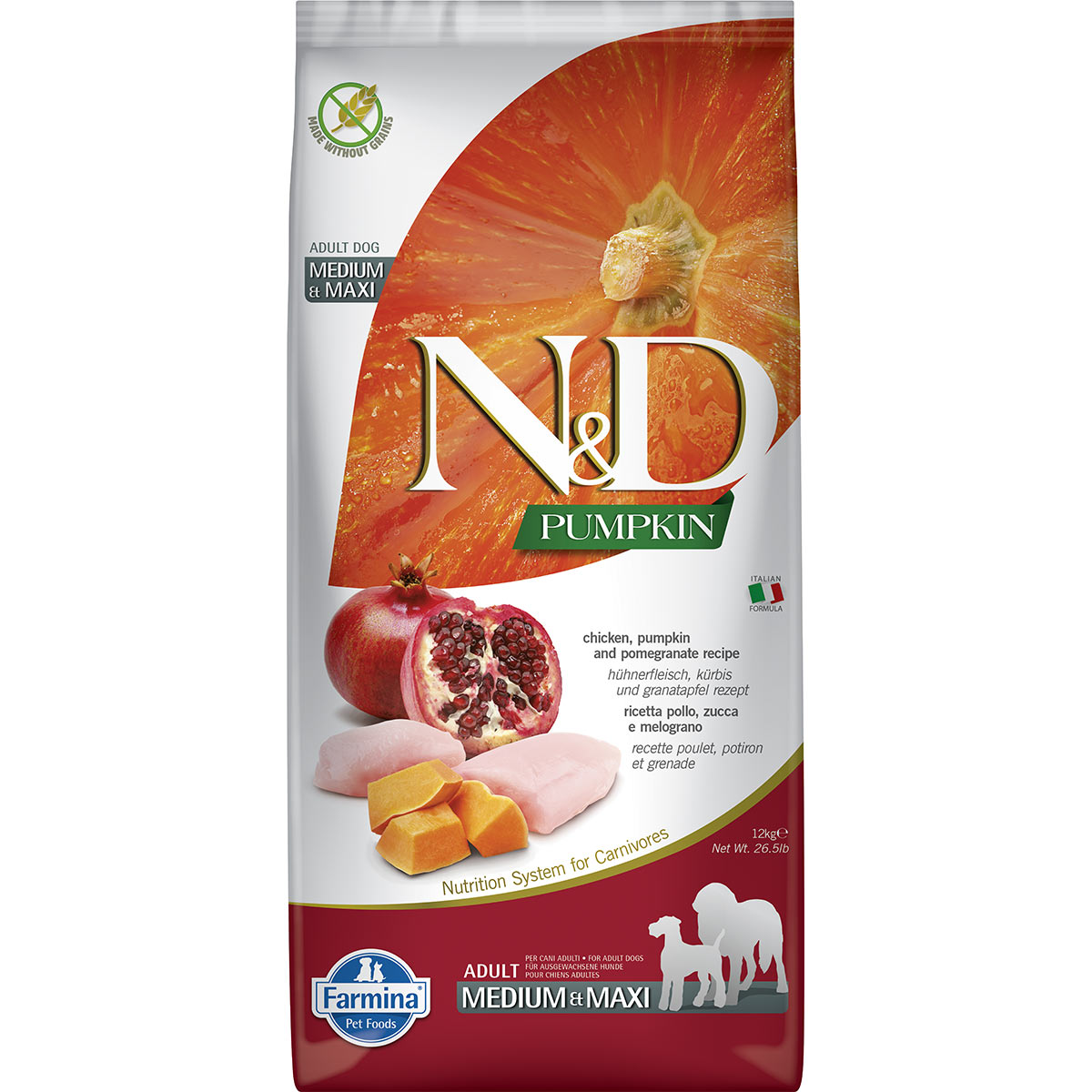 N&D Dog Adult Medium Maxi dýně, kuřecí maso a granátové jablíčko, 12 kg
