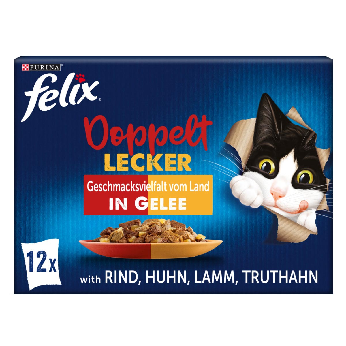 FELIX Doppelt Lecker chutná tak dobře, jak vypadá. Pochoutka v želé z venkova, 12 × 85 g