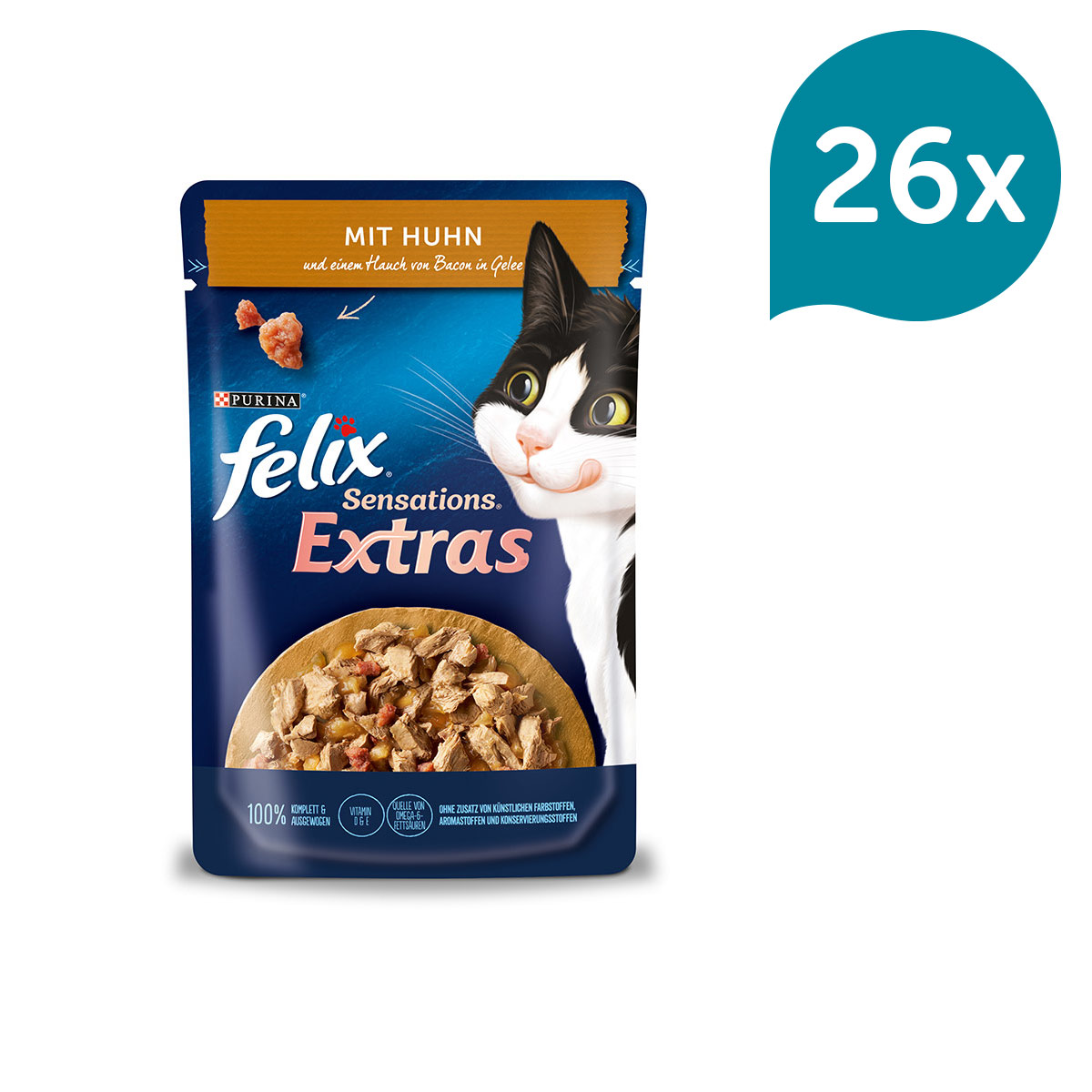 Felix Sensations Extras s kuřecím a příchutí slaniny