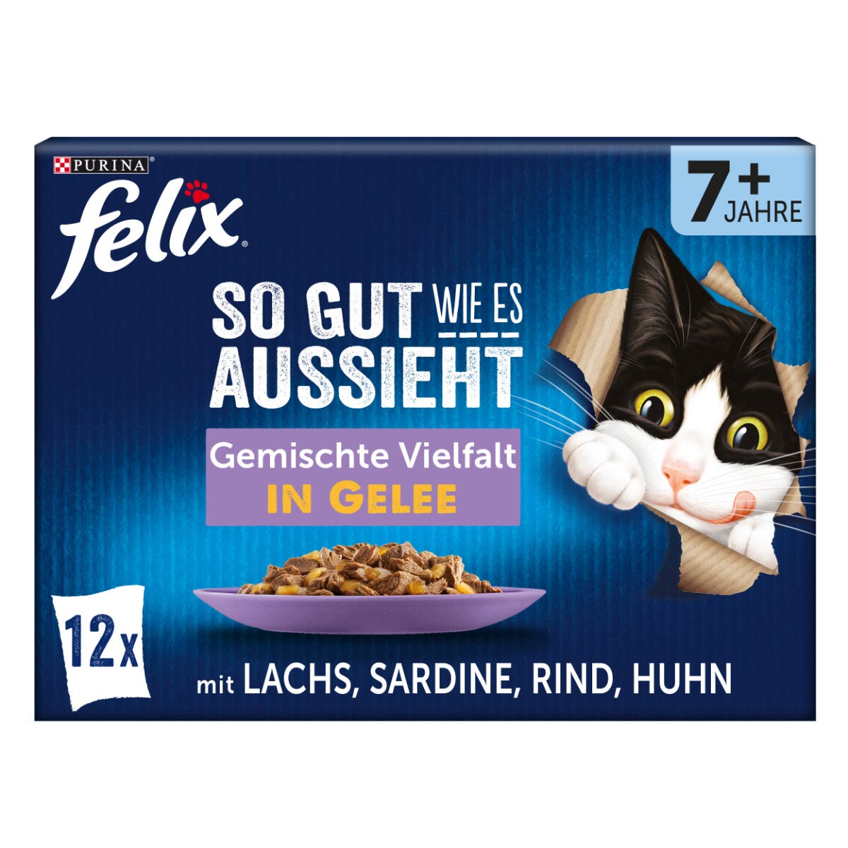 FELIX Senior chutná tak dobře, jak vypadá. Pochoutka v želé, různé příchutě, 12 × 85 g