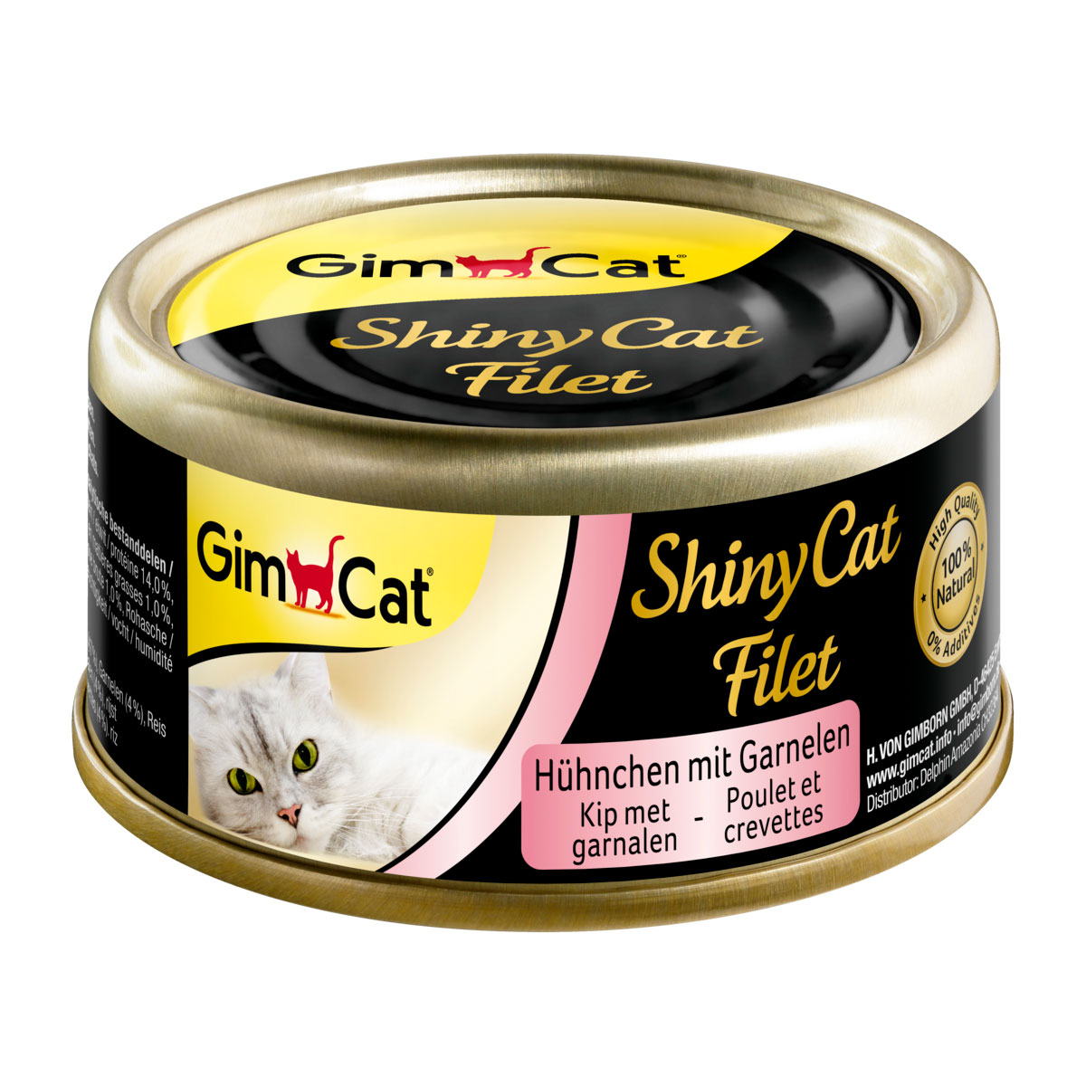 GimCat ShinyCat kuřecí filé a krevety, 6 x 70 g
