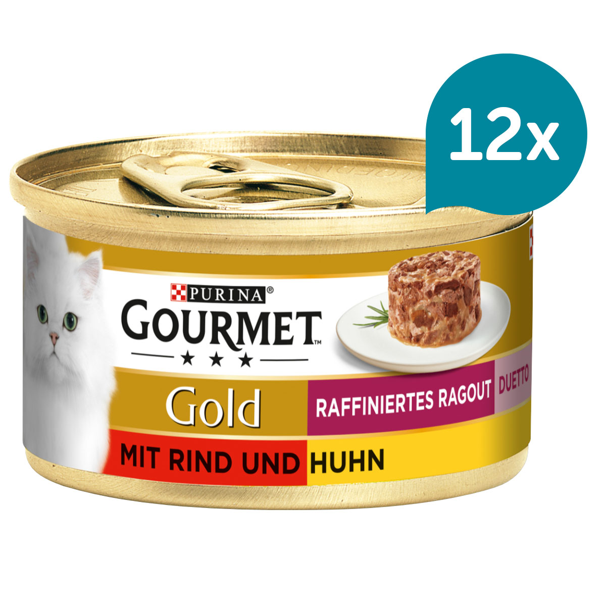 Krmivo pro kočky značky GOURMET Gold, Rafinované ragú Duetto s hovězím a kuřecím masem