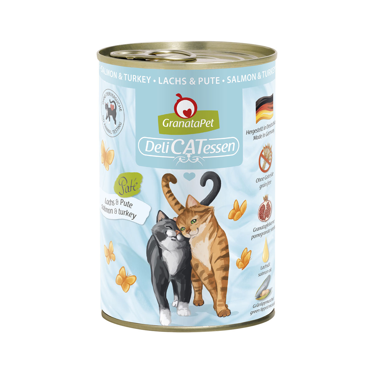 GranataPet pro kočky – Delicatessen konzerva s lososem a krůtou