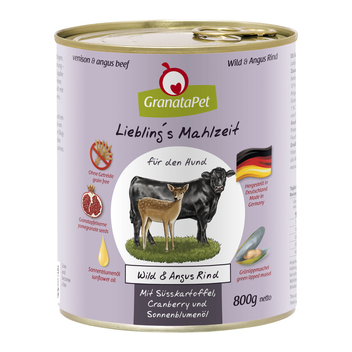 GranataPet Liebling's Mahlzeit zvěřina a hovězí z plemene Angus, batáty, brusinky, slunečnicový olej