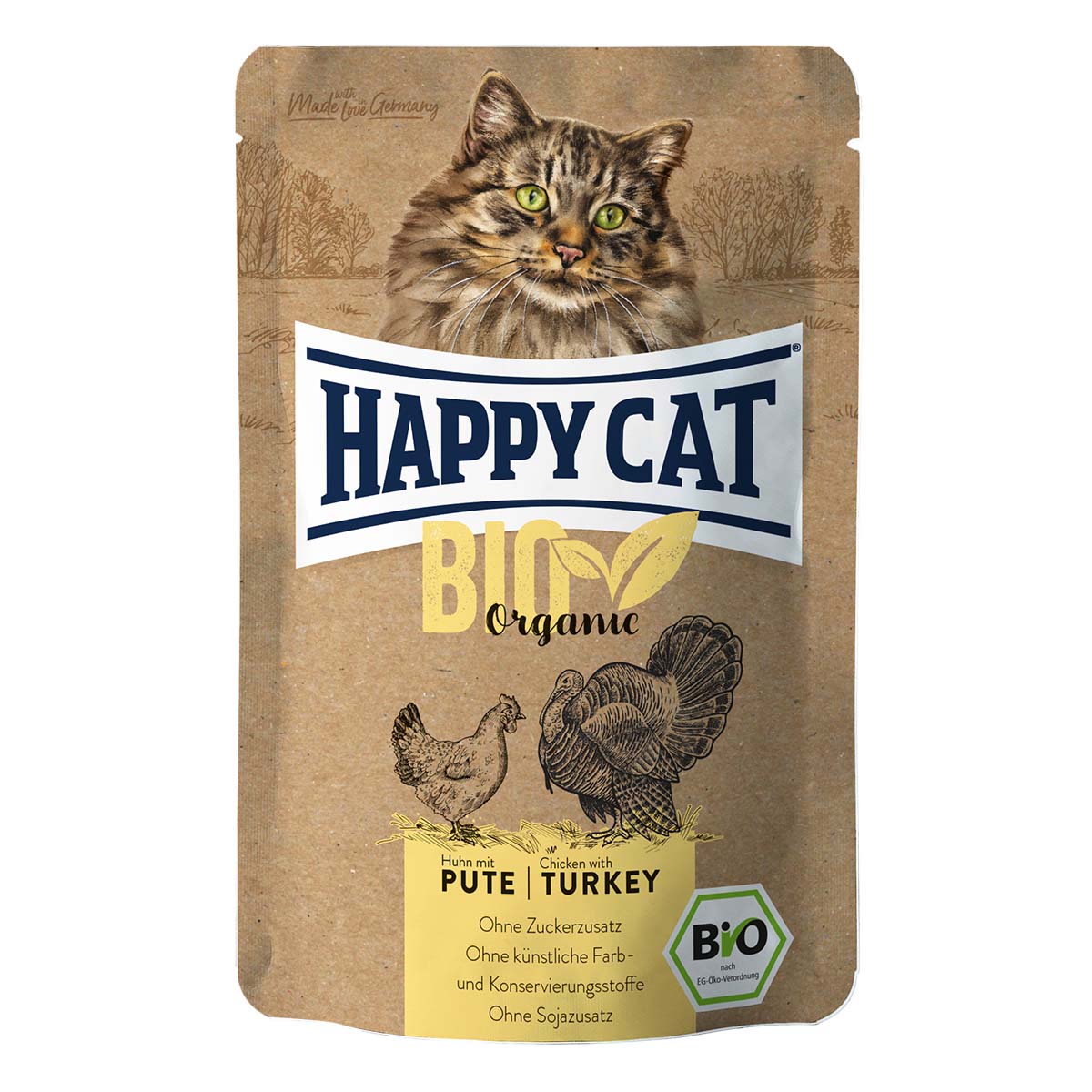 Happy Cat Bio Pouch kuře a krůta