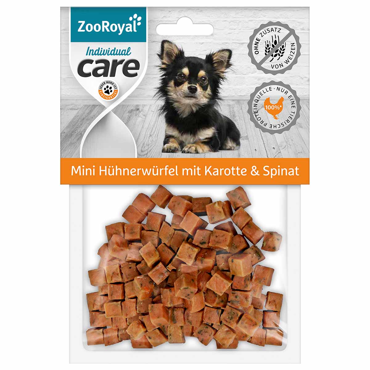 ZooRoyal Individual care mini kuřecí kostky s mrkví a špenátem, 70 g