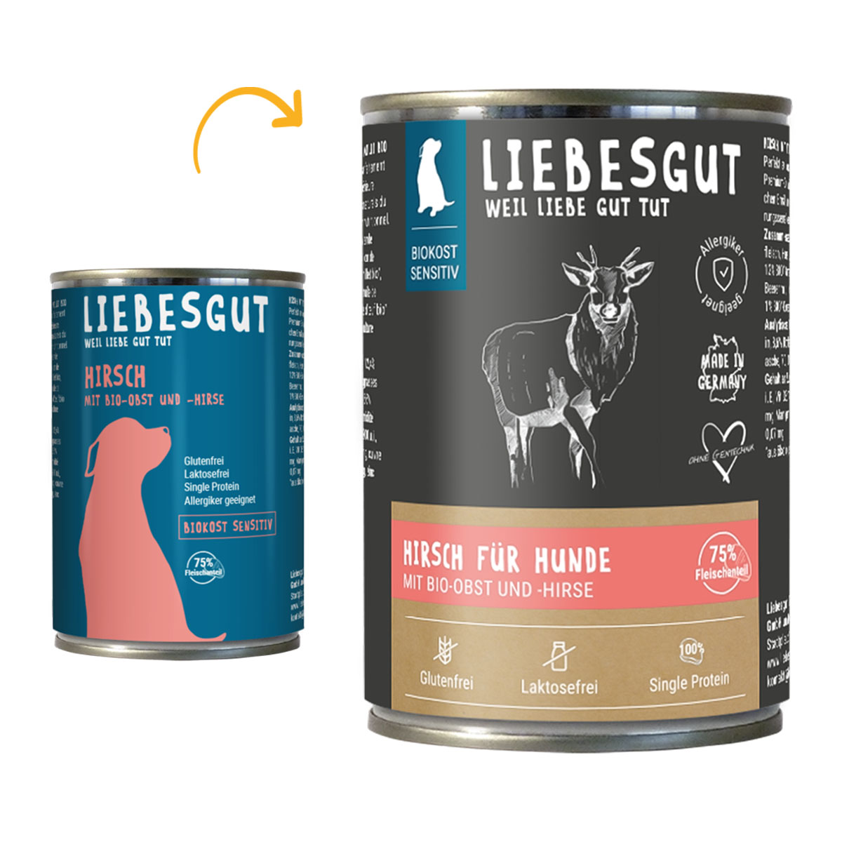 Liebesgut Biokost Sensitiv Hund s jelením masem, bio ovocem a bio jáhlami