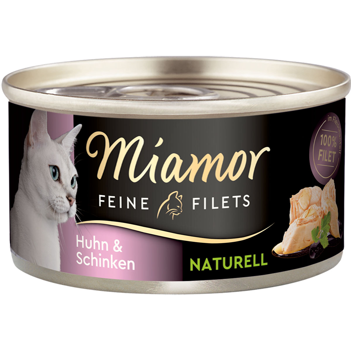 Miamor Feine Filets Naturelle, kuřecí maso a šunka, 80g plechovka