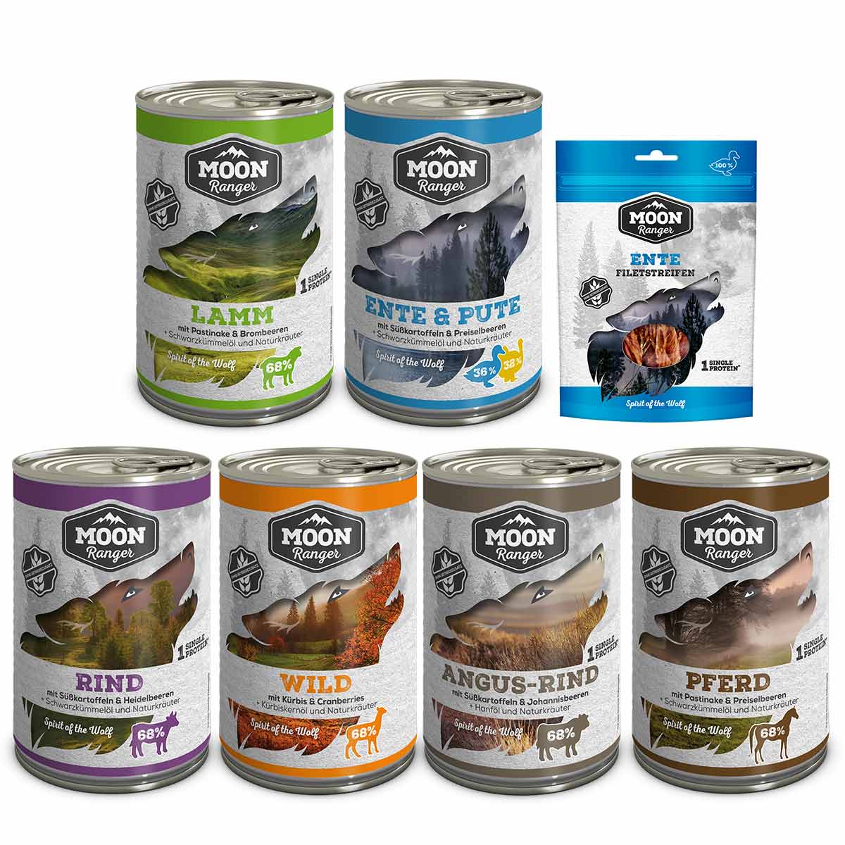 Moon Ranger zkušební balíček mokrého krmiva 6x400 g + snack 100 g