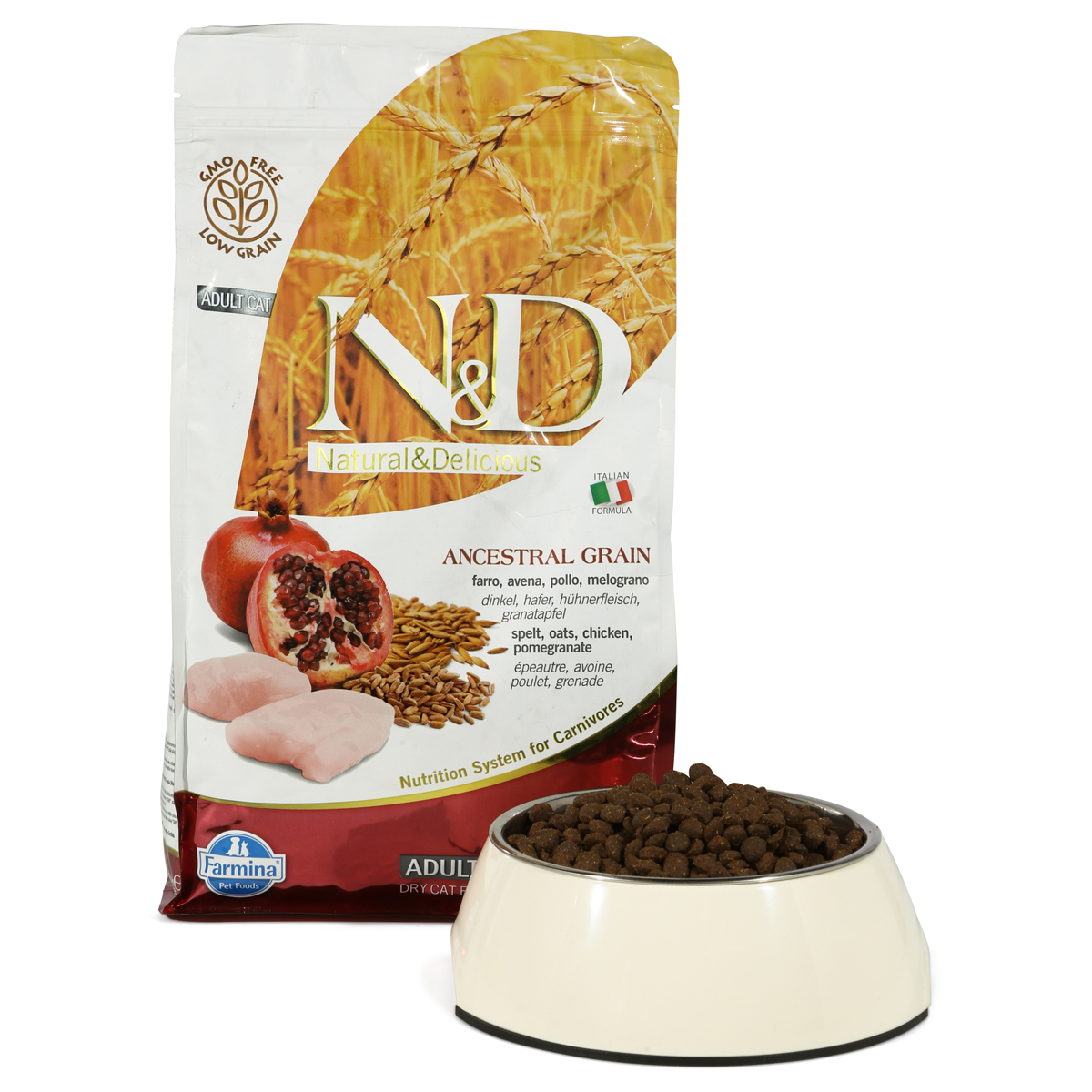 N&D Adult s nízkým obsahem obilovin, kuřecí maso a granátové jablko