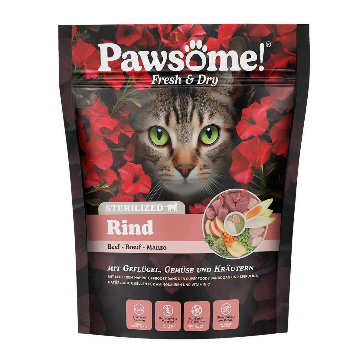 Pawsome fresh &amp; dry adult sterilized hovězí 750 g
