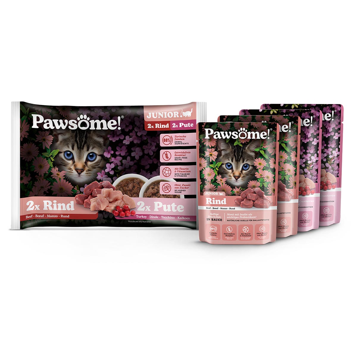 Pawsome junior hovězí &amp; krůtí mixpack 4x85 g