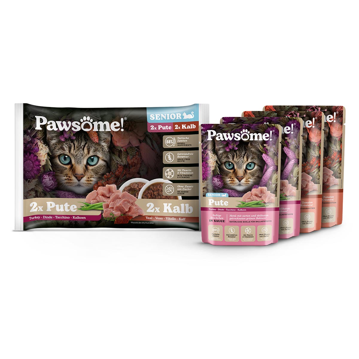 Pawsome senior krůta &amp; telecí mixpack 4x85 g