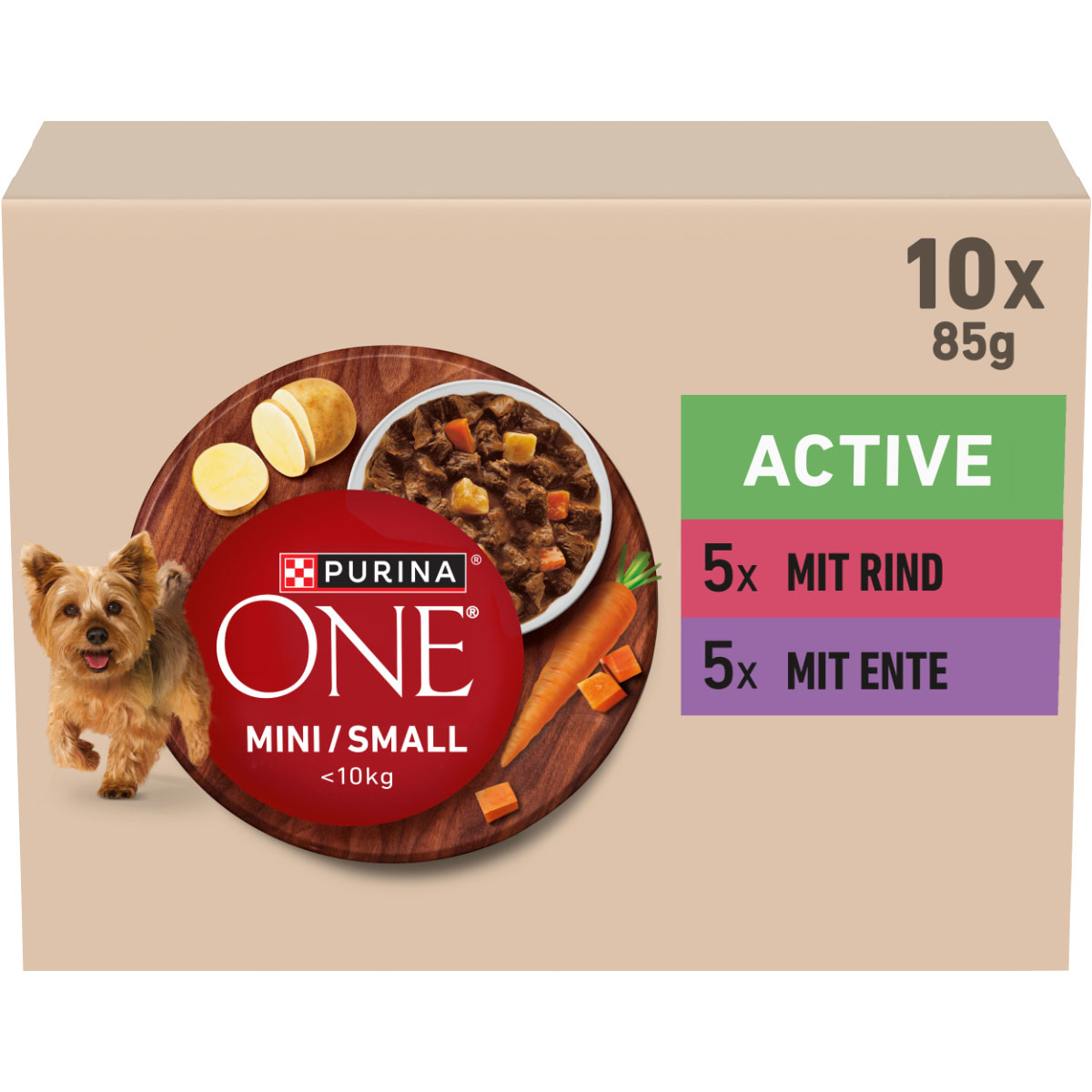 PURINA ONE MINI <&nbsp;10&nbsp;kg Active kombinované balení, 10&nbsp;×&nbsp;85&nbsp;g
