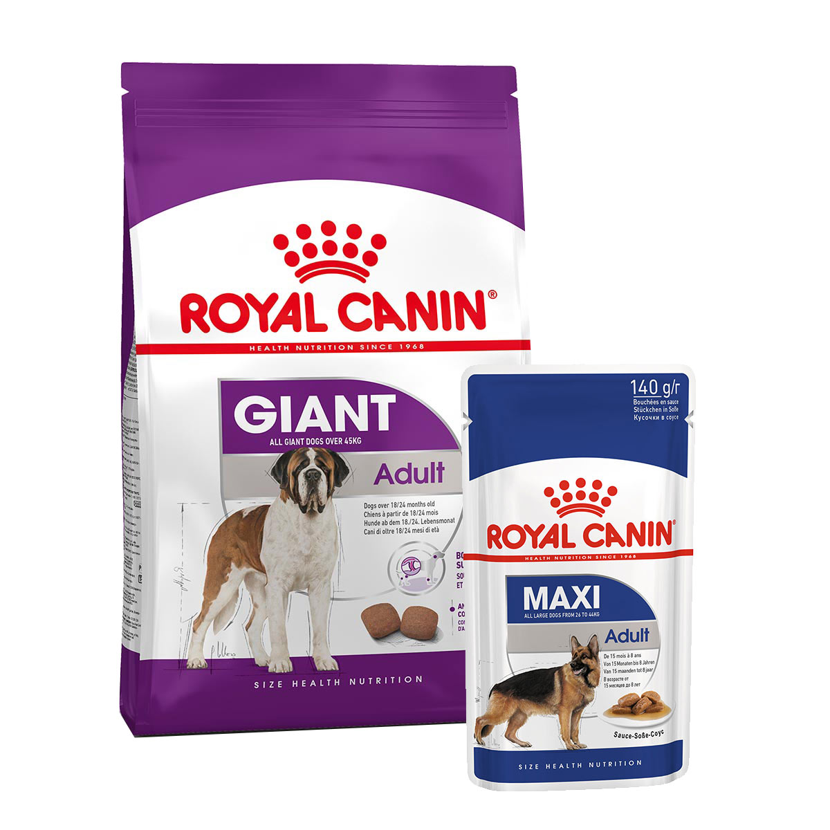 ROYAL CANIN Giant Adult 15 kg + Maxi Adult 10× 140 g