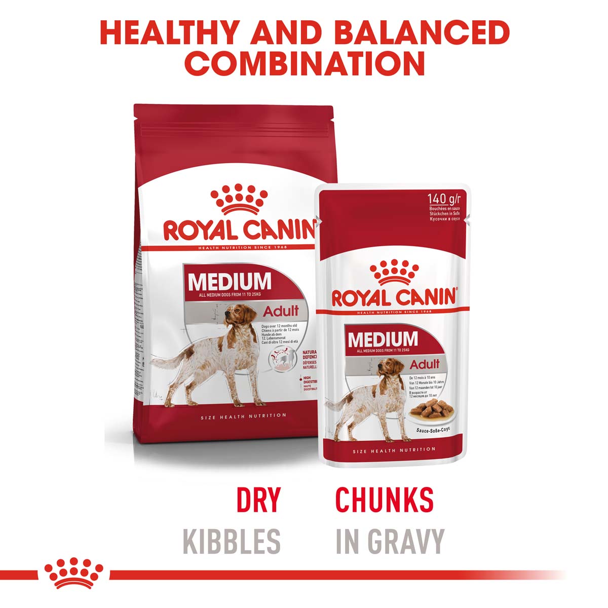ROYAL CANIN Medium Adult 4 kg + Medium Adult v omáčce 10× 140 g