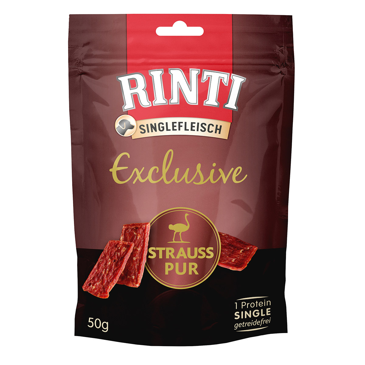 Rinti Singlefleisch Exclusive Snack, Čisté pštrosí maso