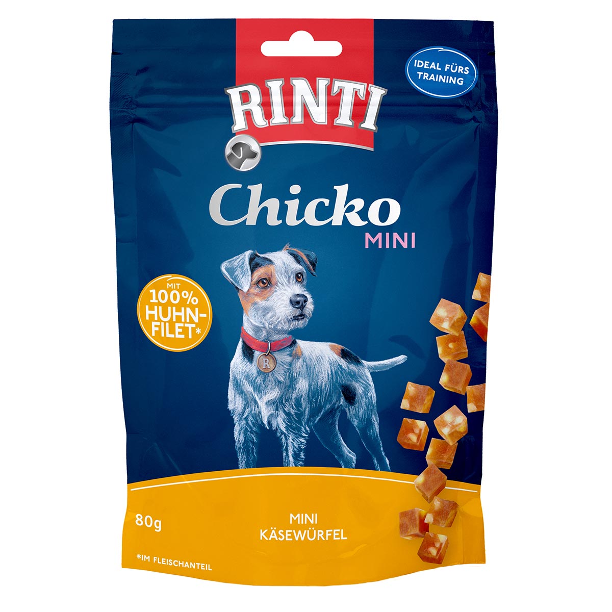 RINTI Chicko Mini sýrové kostičky s kuřetem, 80 g