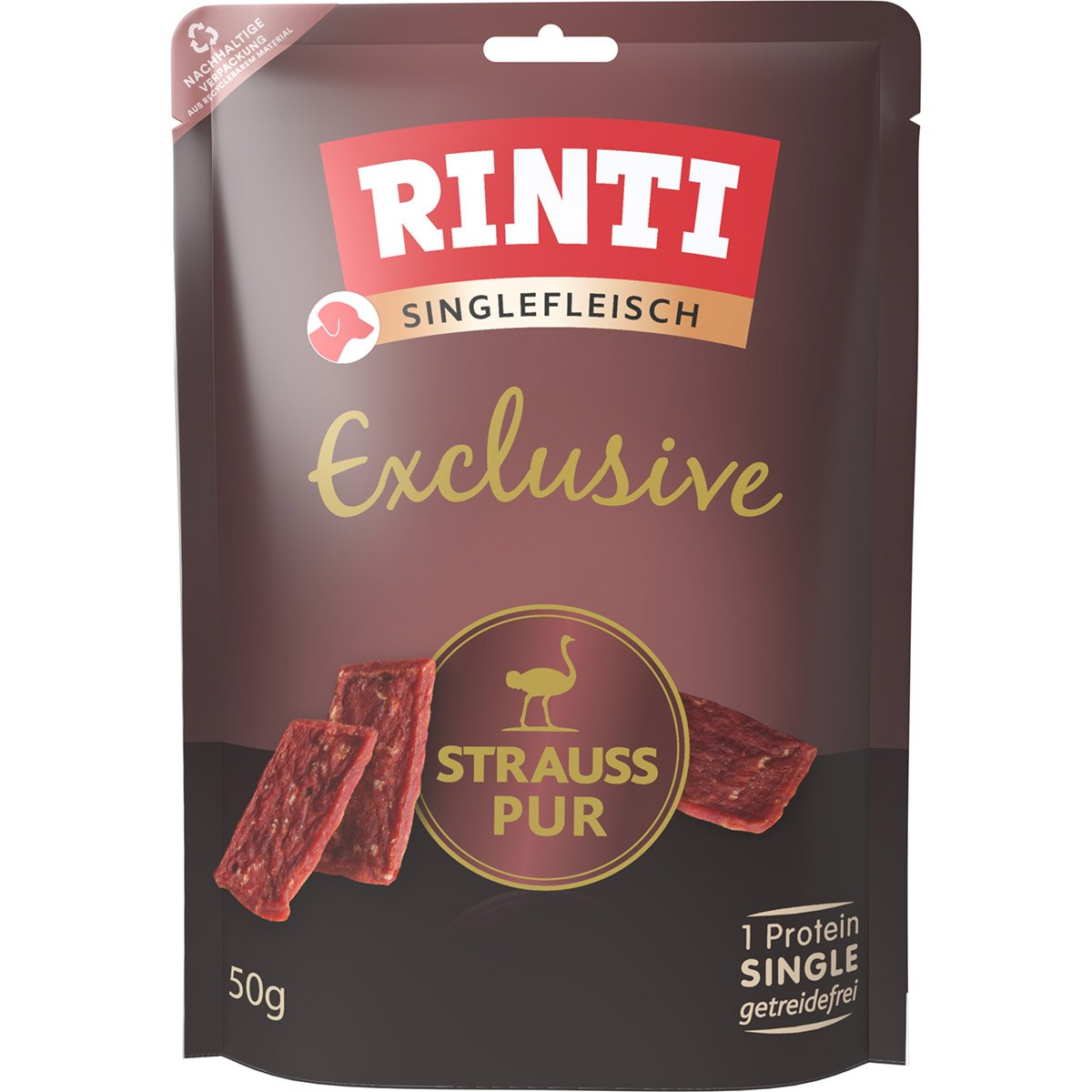 Rinti Singlefleisch Exclusive Snack, Čisté pštrosí maso