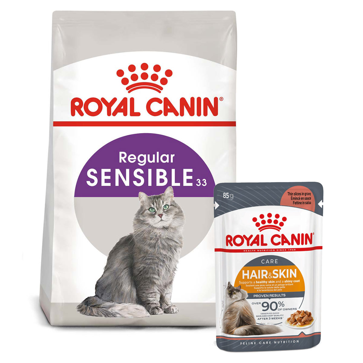 ROYAL CANIN SENSIBLE granule 10 kg + INTENSE BEAUTY kapsička 48× 85 g